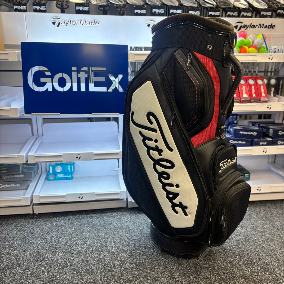 Titleist Premium Series Leather Staff Bag - Blk/Red/Wht